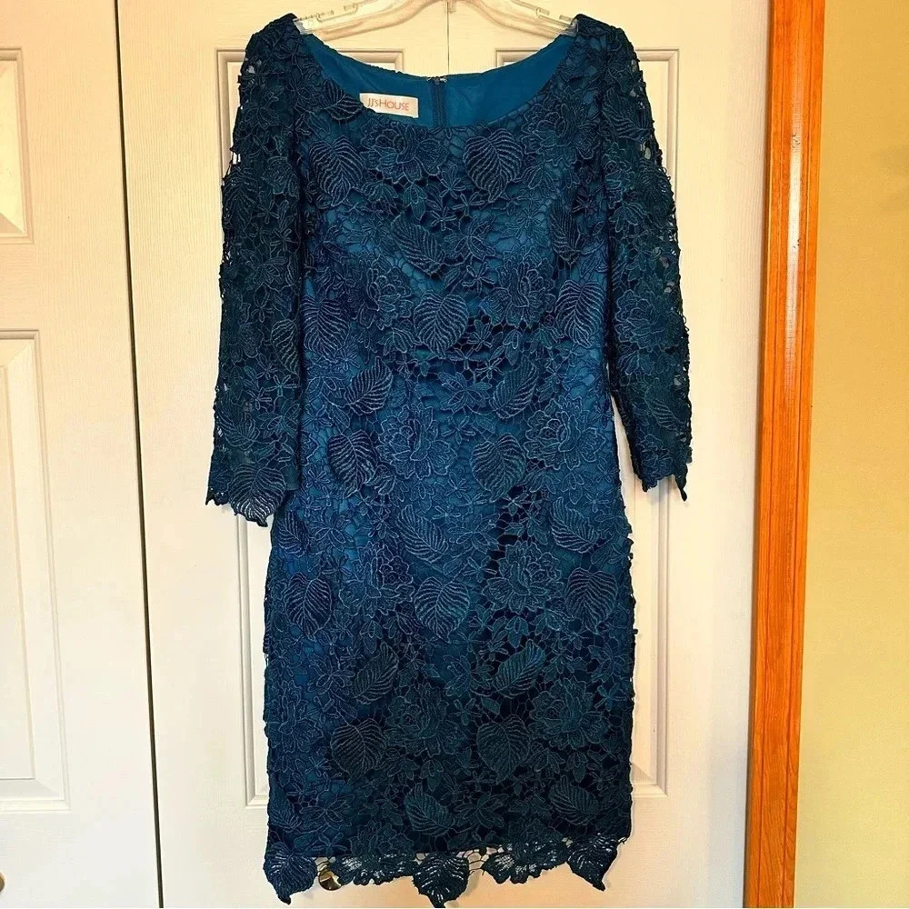 JJs House‎ Lace Overlay Long Sleeve Midi Dress